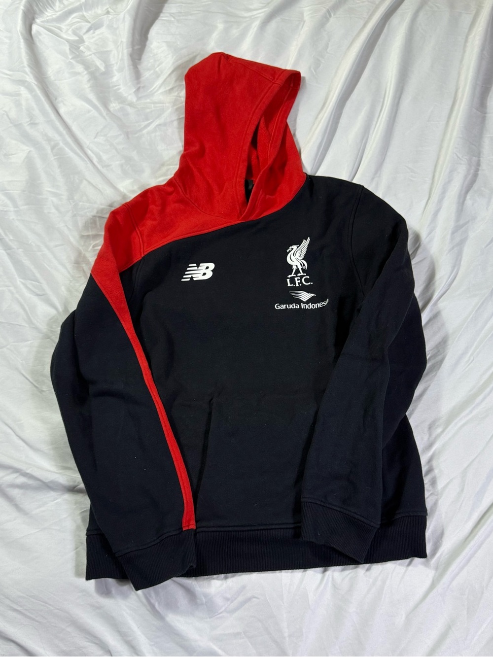 Liverpool FC Black & Red Hoodie by New Balance Soccer Football